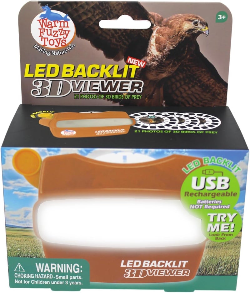 WARM FUZZY Toys LED Backlit 3D Viewer – (Birds Prey) – New 2025 USB-C Rechargeable Viewer for Kids & Adults Includes 3 Reels with 21 HD 3D Images – Patent-Pending Retro Toy, No Light Source Needed - Image 2